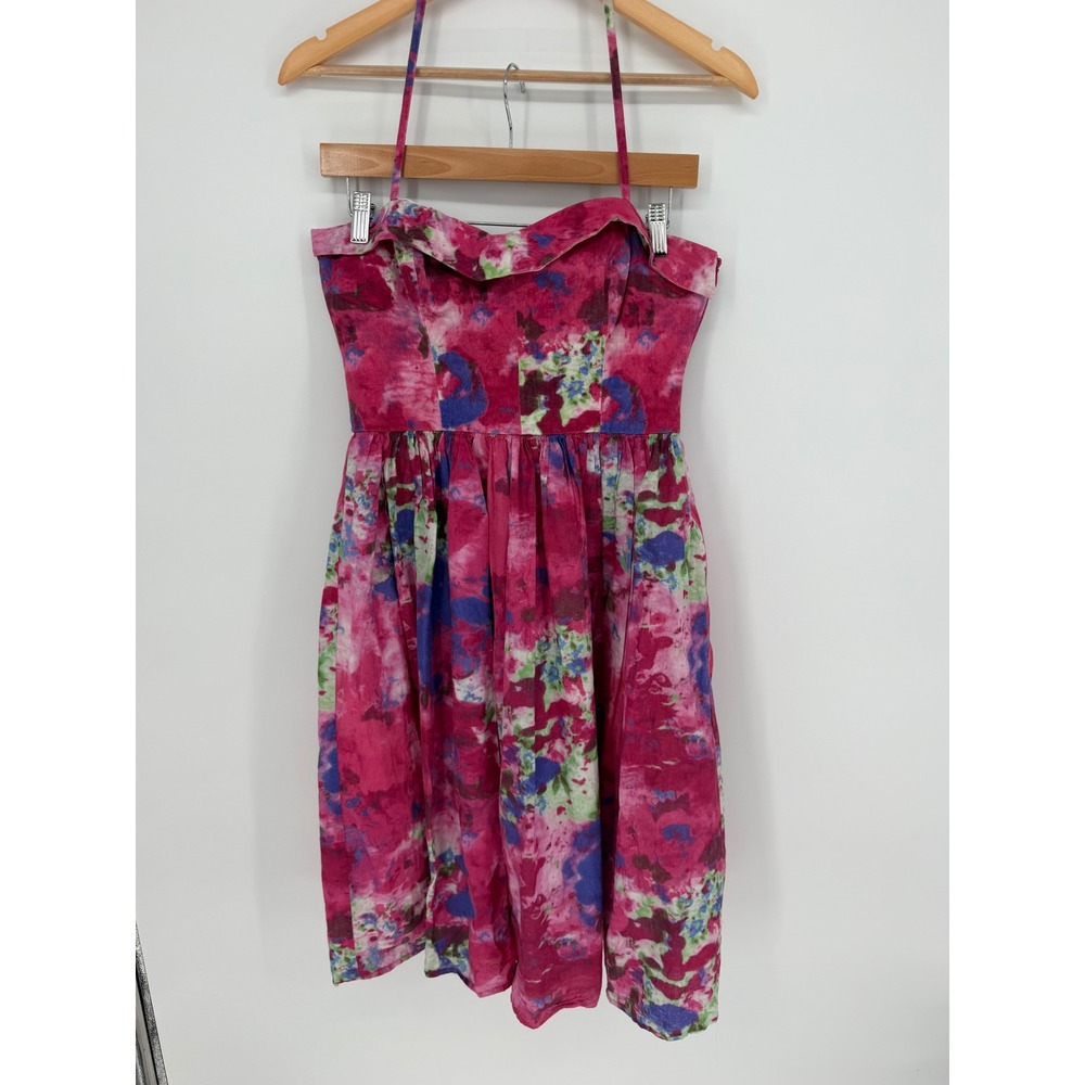 Esteban Cortazar Floral Halter Dress 10 Pink Watercolor Garden Party Whimsical